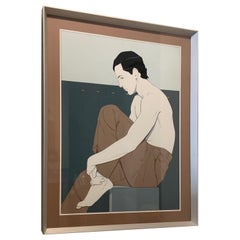 Retro Patrick Nagel Art Rare “Seated Man" Silkscreen, Framed Only 40 Pcs Made