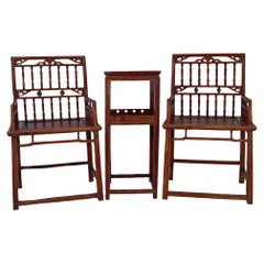 19 Century Antique Camphor Wood Chinese Southern Official's Hat Armchairs set