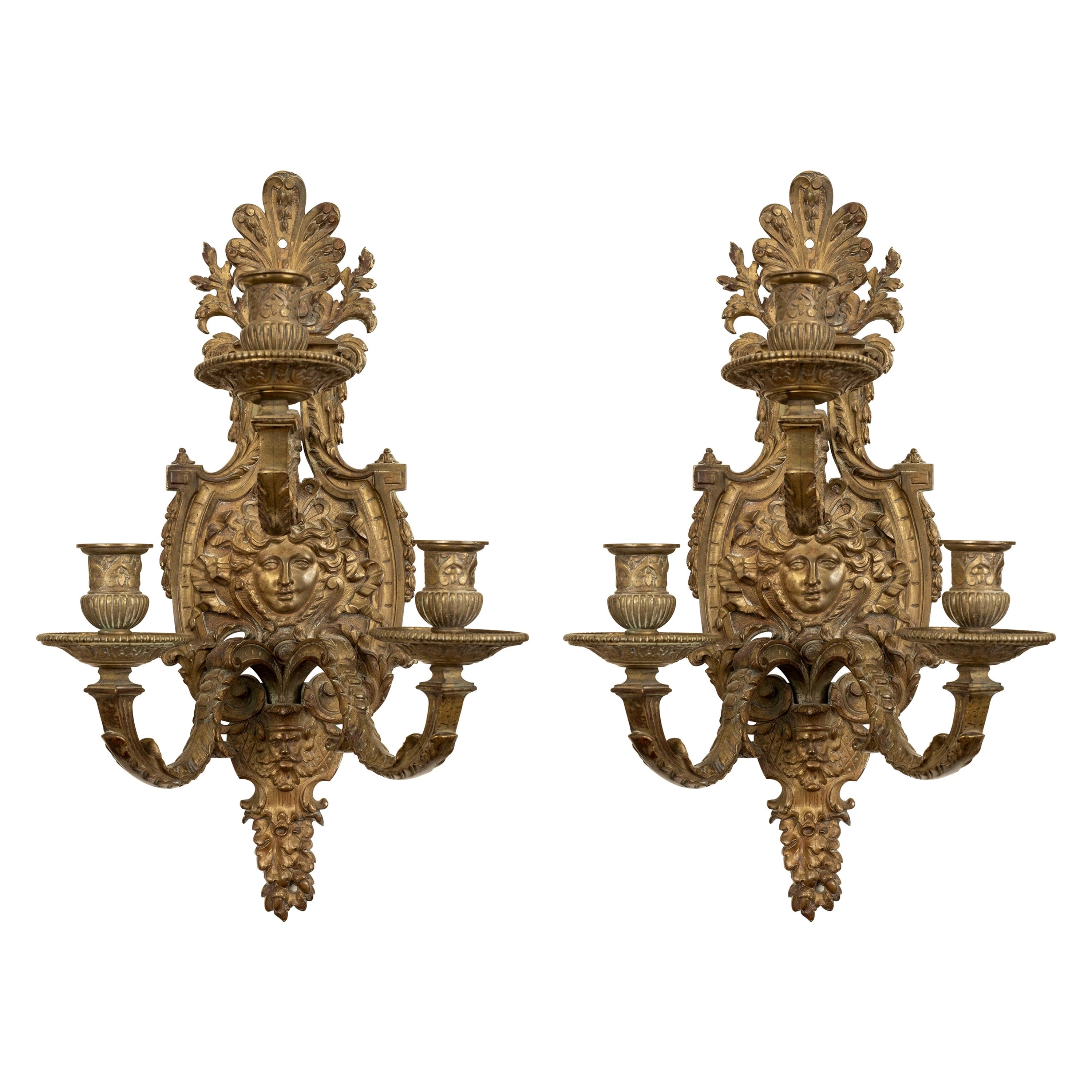 Pair of French Louis XIV Style Bronze Sconces