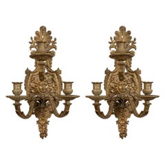 Antique Pair of French Louis XIV Style Bronze Sconces