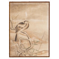 Vintage Hand-Painted Japanese Screen Panel of Pidgeon