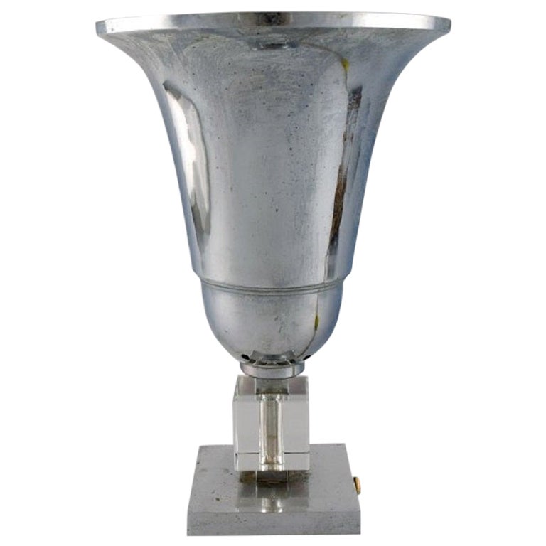 Table Lamp in Aluminum and Clear Art Glass, French Design, 1940s For Sale
