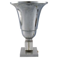 Table Lamp in Aluminum and Clear Art Glass, French Design, 1940s