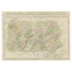 Vintage French Geographical, Statistical and Historical Map of Pensylvania, 1825