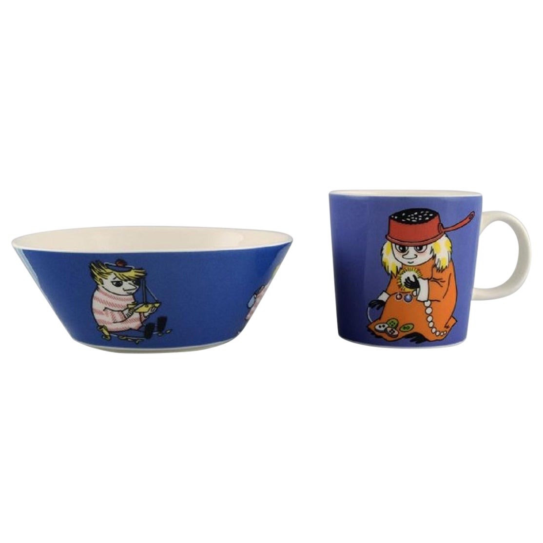 Arabia, Finnland, Porzellanschale und Tasse mit Motiven von „Moomin“, Ende des 20. Jahrhunderts