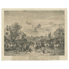 Rare Large Etching of a Market of War Horses, Ca.1720