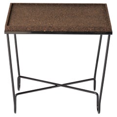 "Aronde" Black Lacquered Steel & Burnt Cork Side Table -Facto Atelier Paris