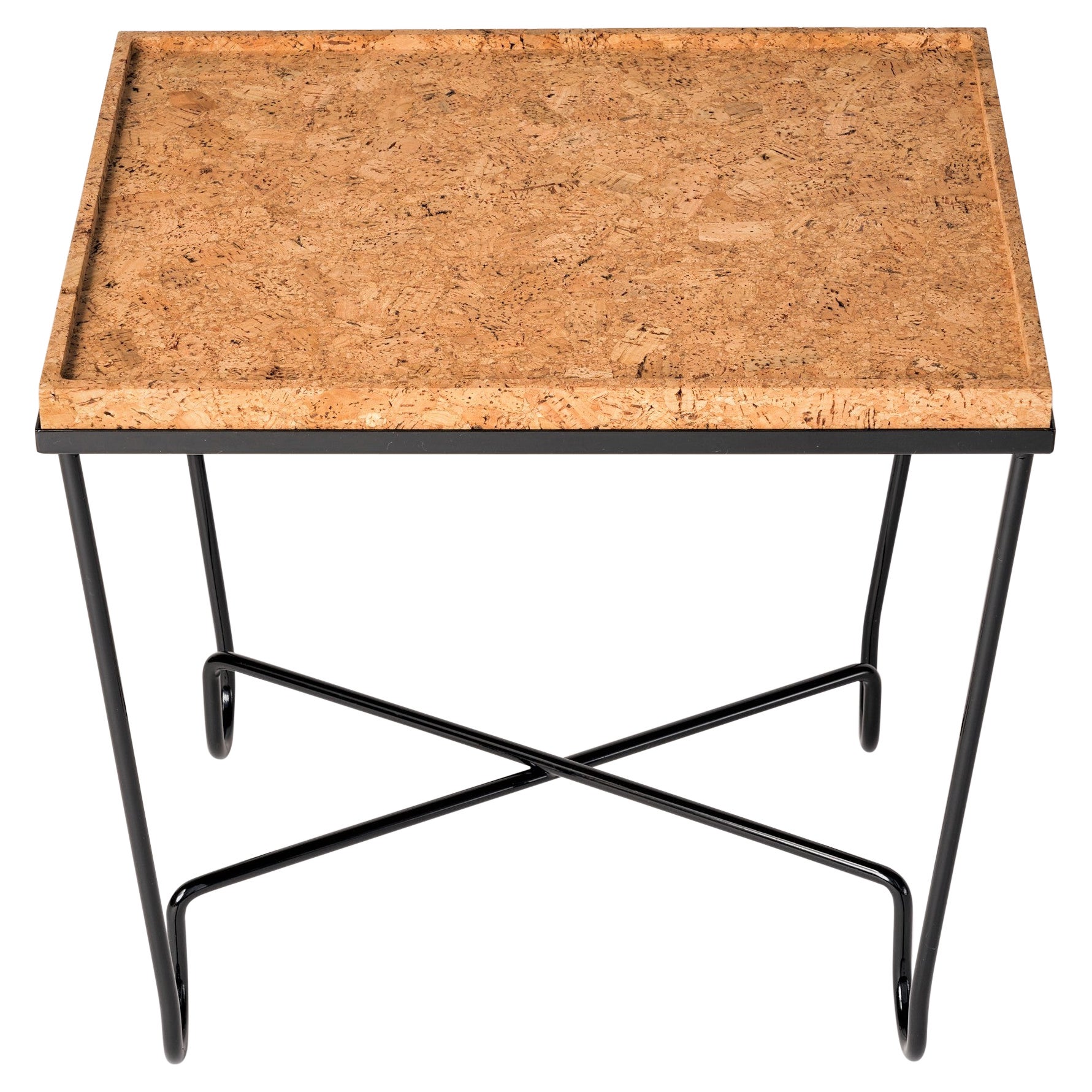 "Aronde" Black Lacquered Steel & Natural Cork Side Table -Facto Atelier Paris For Sale