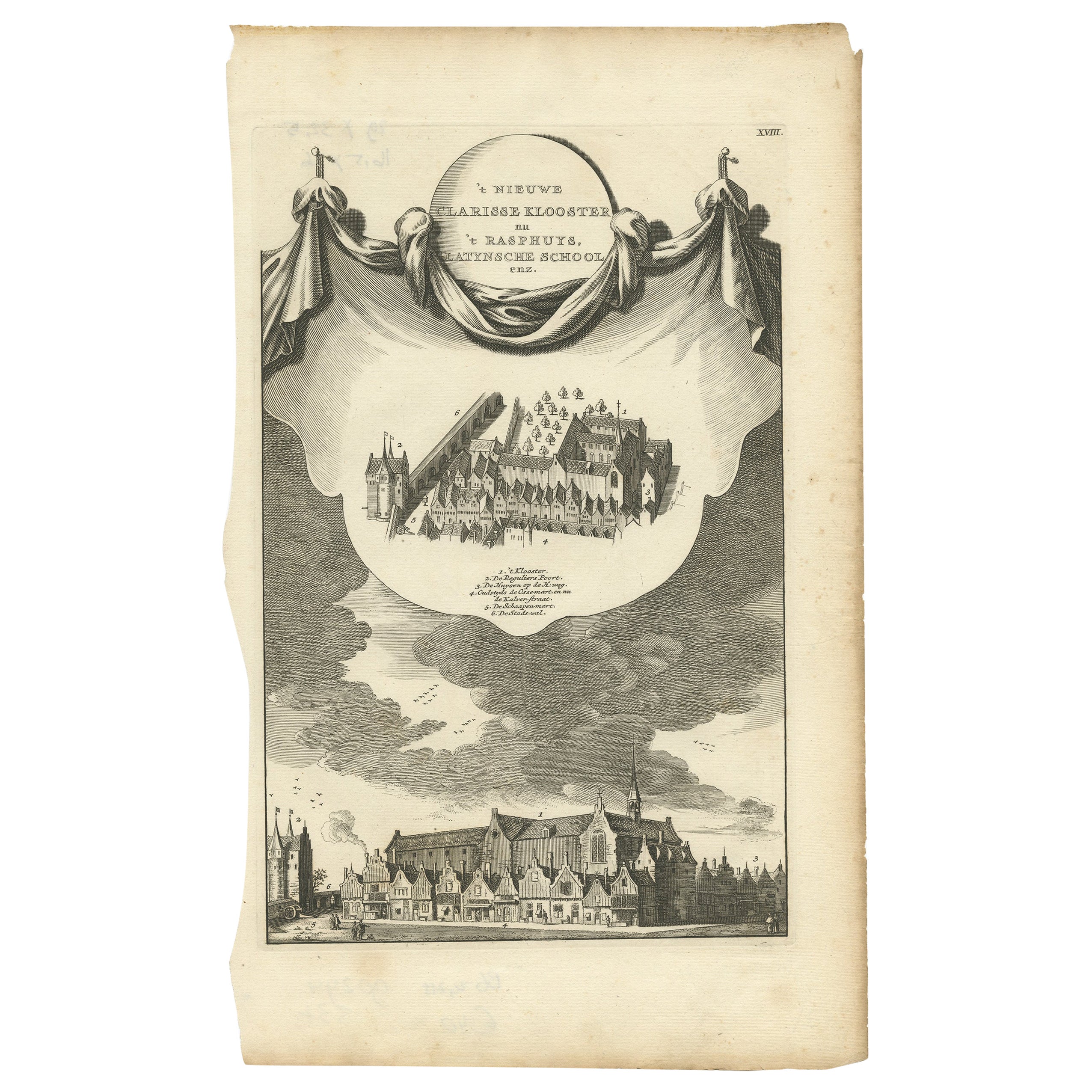 Antique Print of the Clarisse Monastery in Amsterdam, c.1760