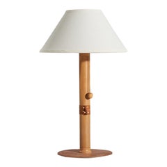 Designer suédois, lampe de bureau, bois, cuir, Suède, 1970