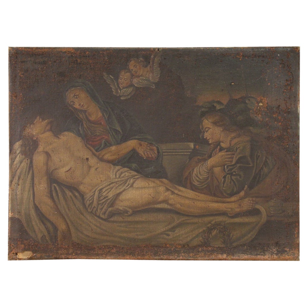 18th Century Oil on Canvas Italian Painting Lamentation over the Dead Christ