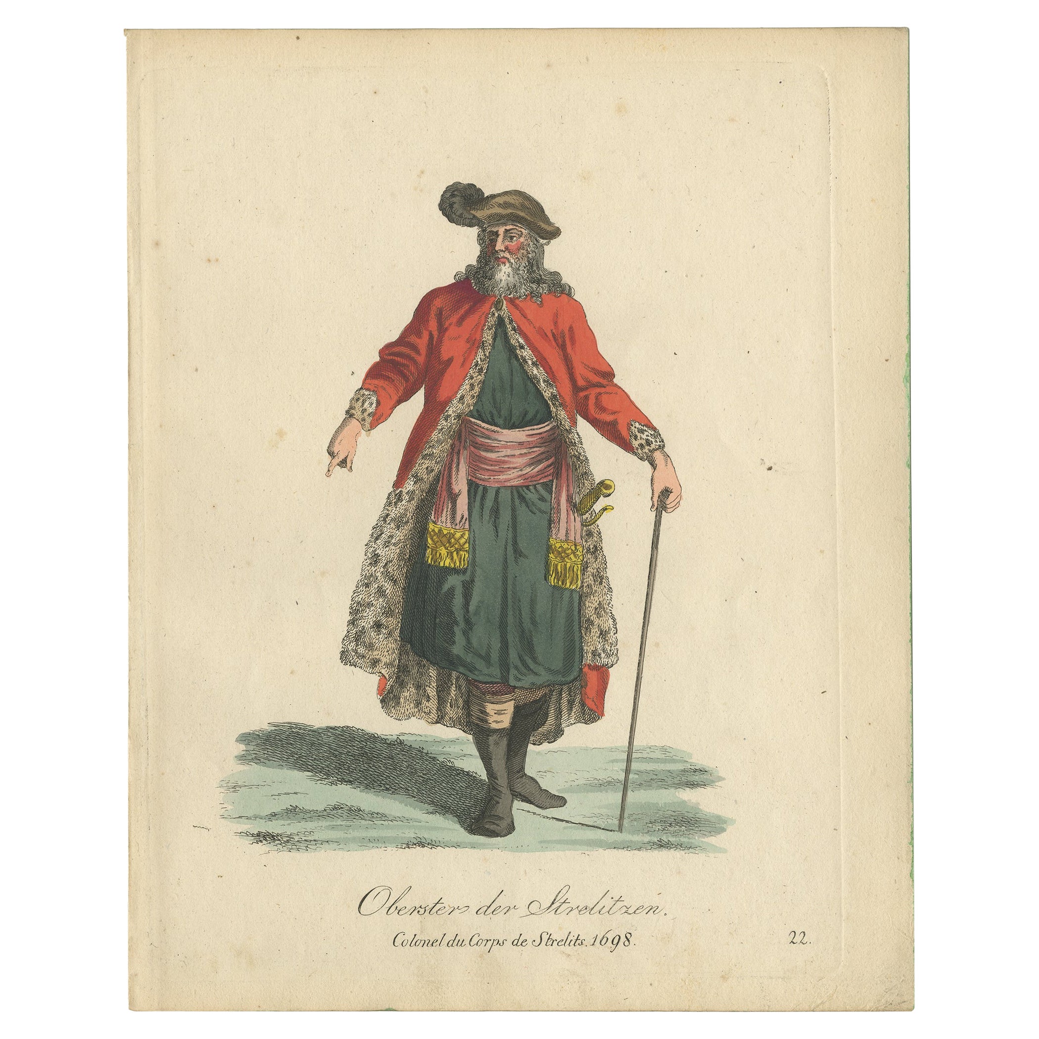 Antique Print of the Colonel of Strelitz, Mecklenburg, Germany, 1805 For Sale