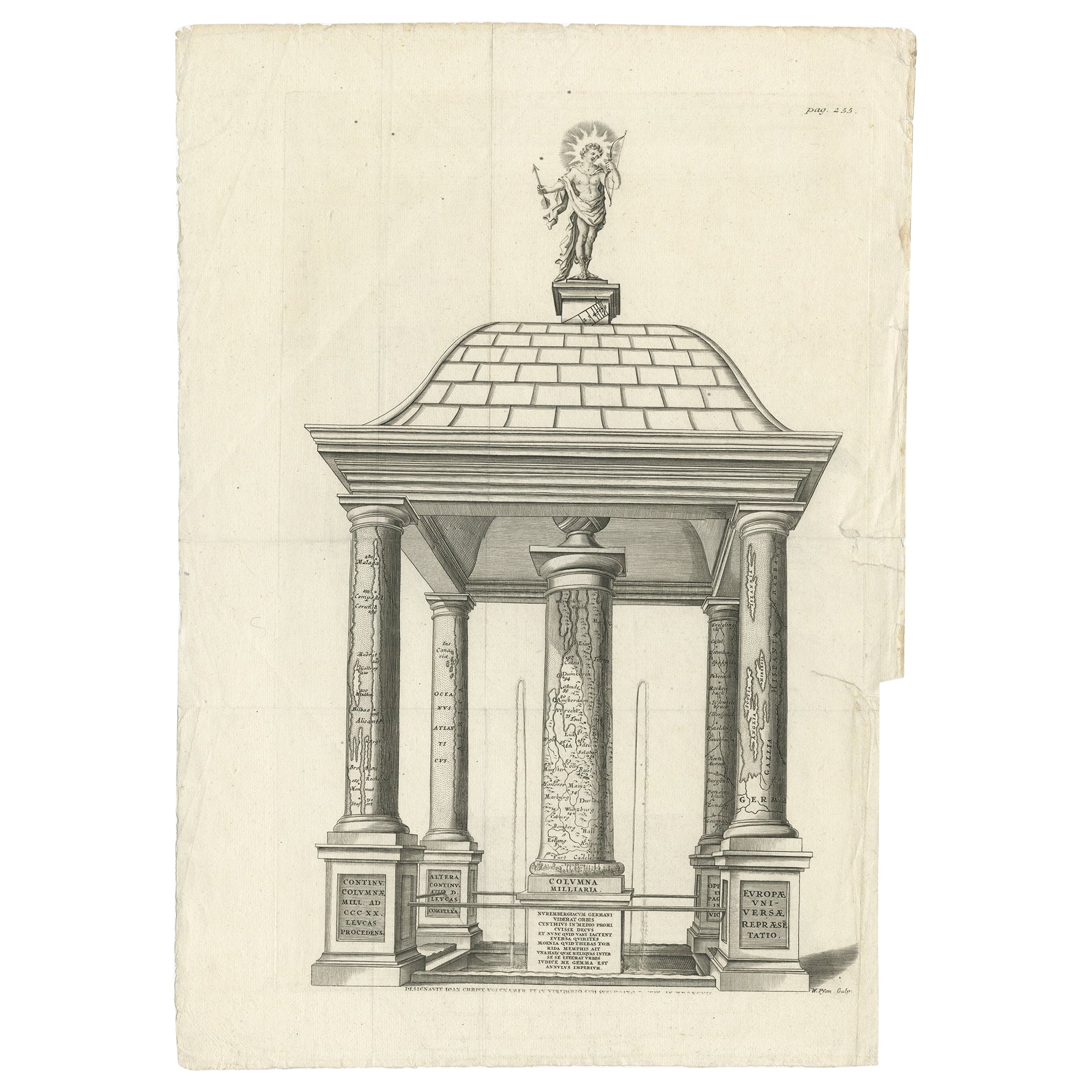 Impression ancienne de la colonne Milliaria, vers 1780
