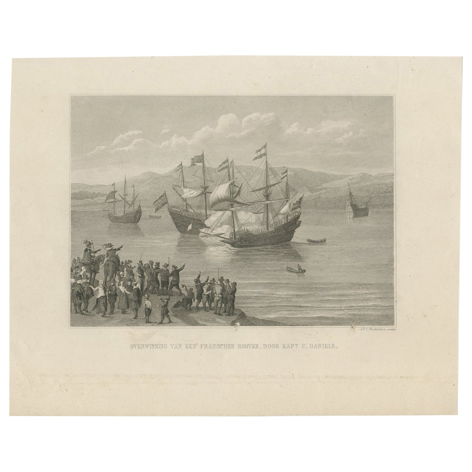 Antique Print of the Conquest of Captain Cornelis Daniels, c.1860