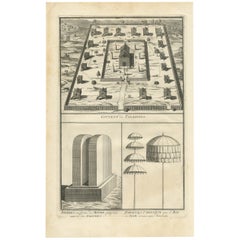Antique Print of the Convent of Buddhist Monks in Myanmar or Siam, Asia, c.1730
