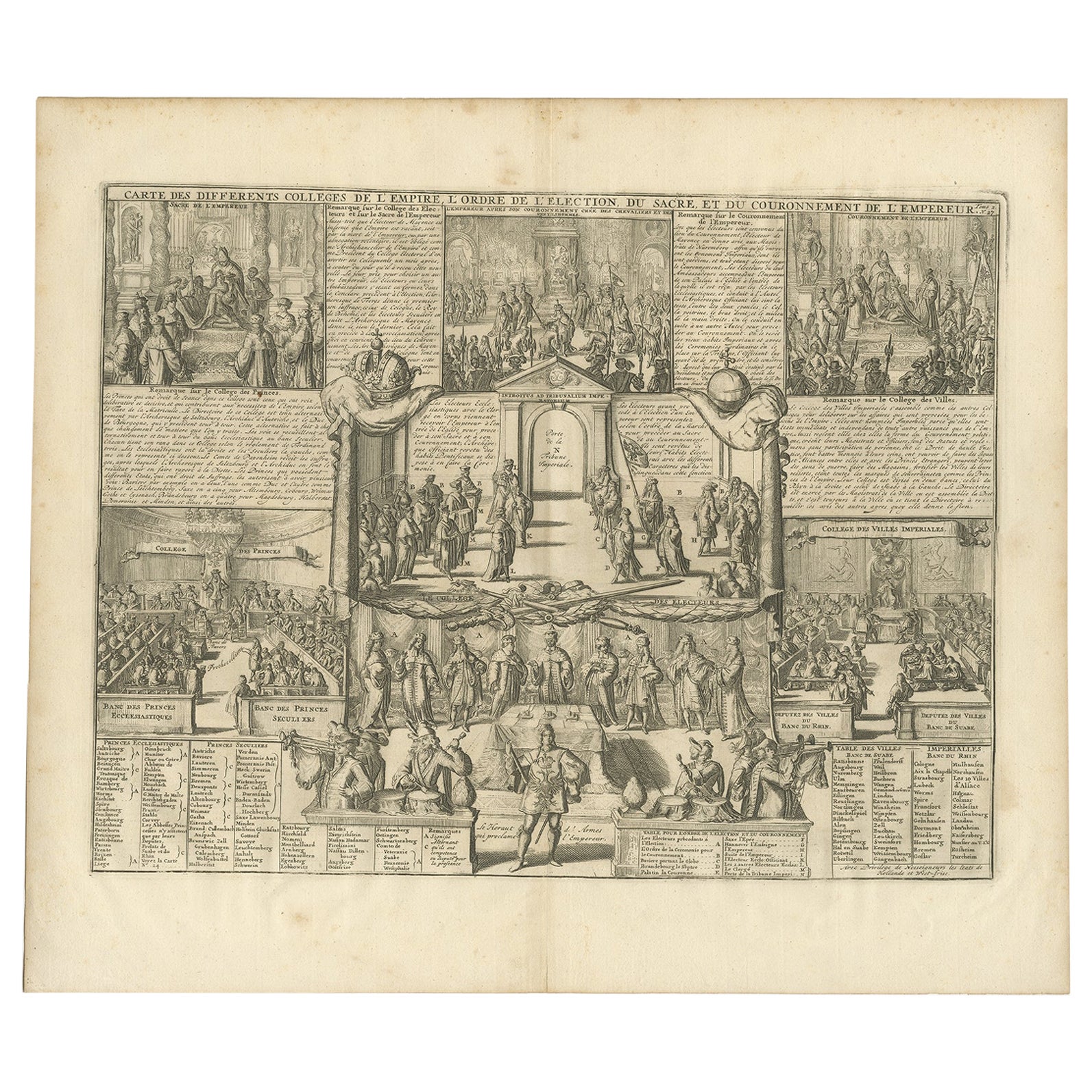 Stampa antica dell'Incoronazione dell'Imperatore di Chatelain, 1732