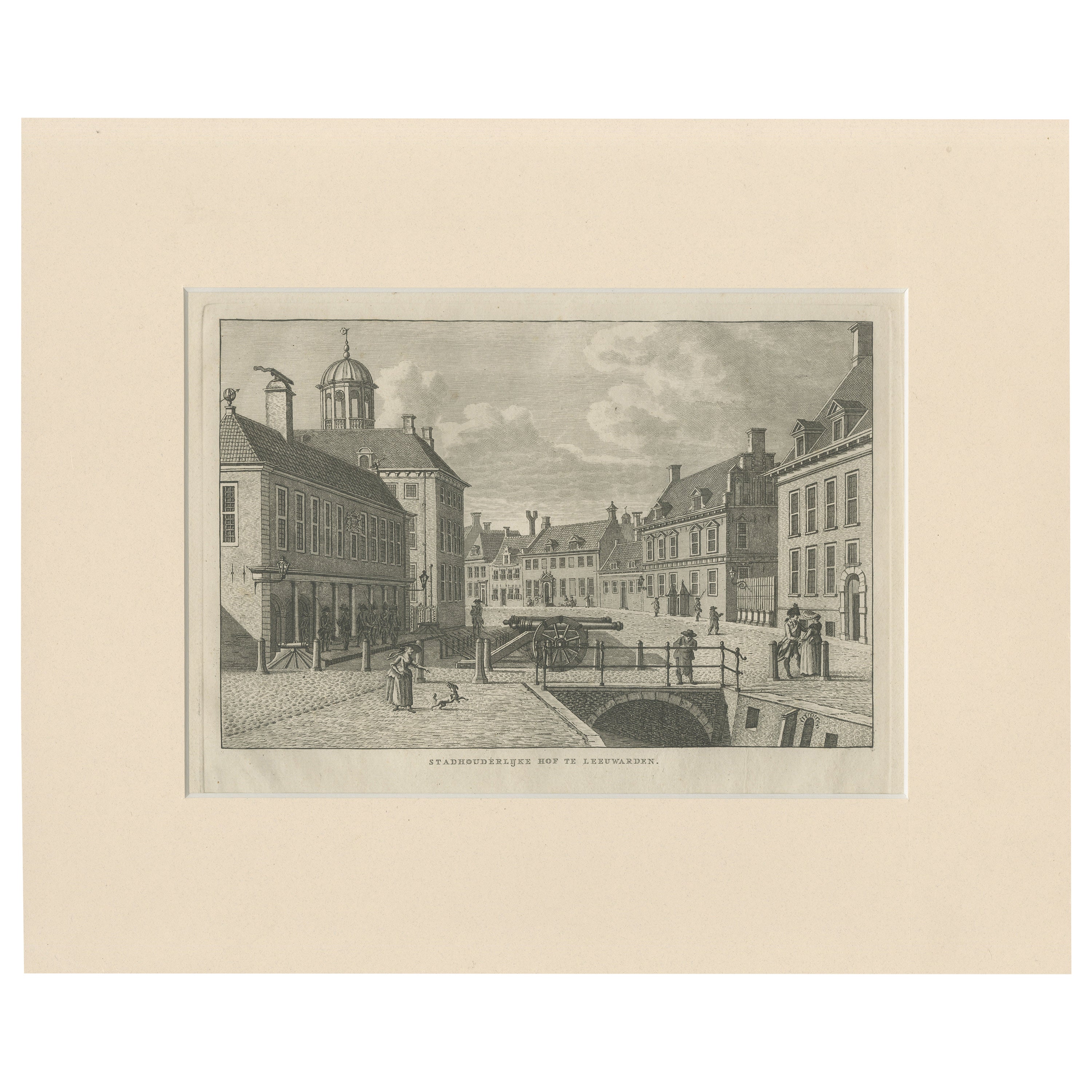Antique Print of the Courtyard of Leeuwarden, Friesland, The Netherlands, c.1790