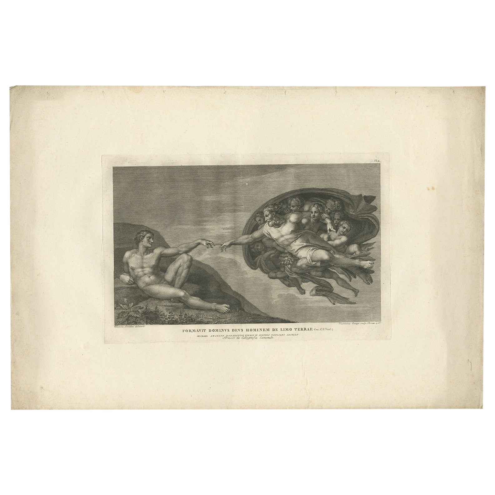 Antique Print of the Creation of Man by Cunego, circa 1780