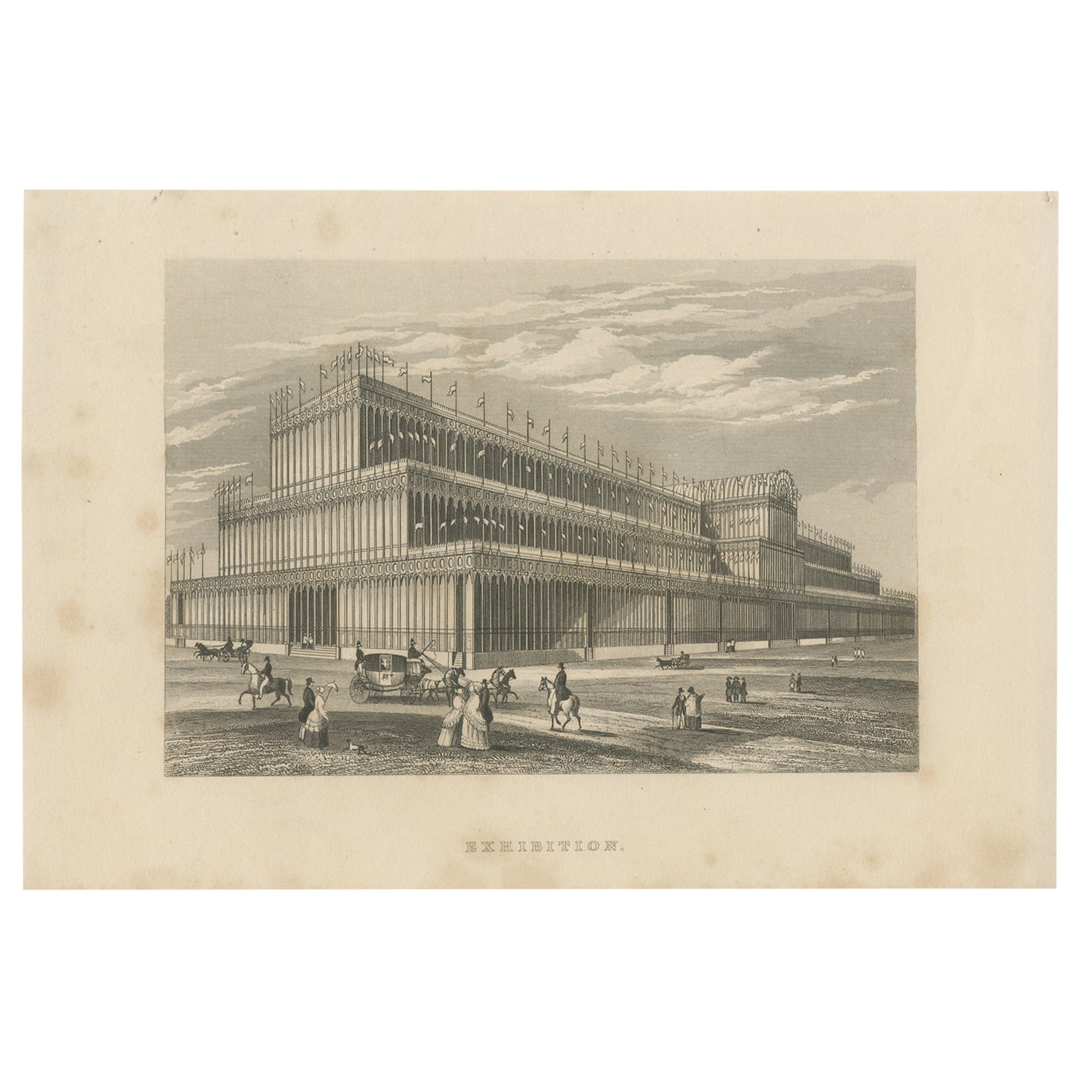 Antique Print of the Crystal Palace, London, circa 1840 For Sale