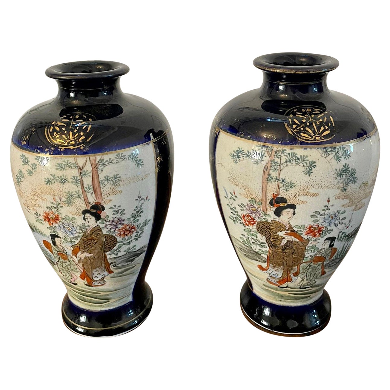 Quality Antique Pair of Satsuma Vases For Sale