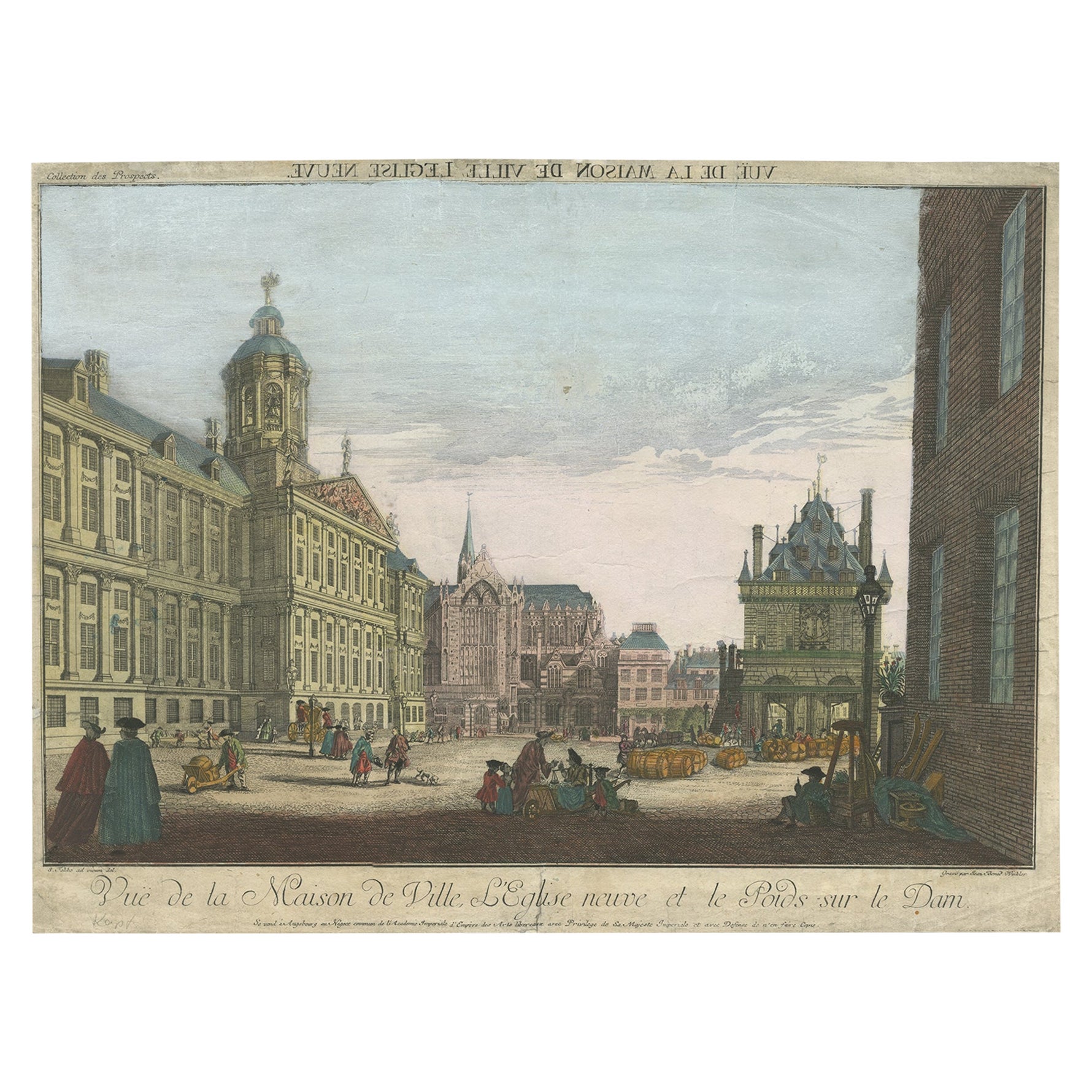Antique Print of the 'Dam' in Amsterdam, circa 1770 For Sale