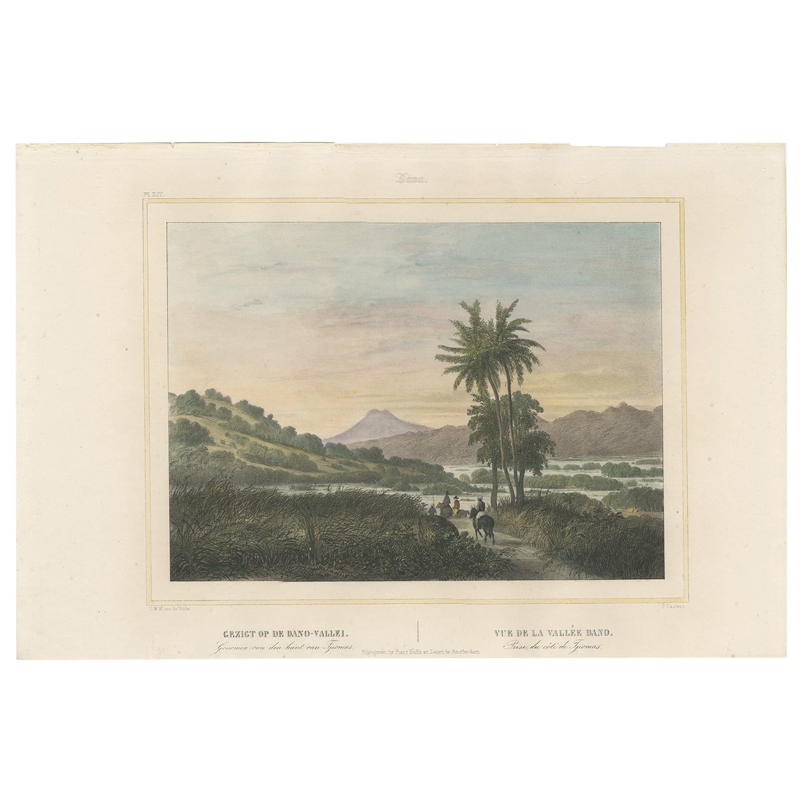 Antique Print of the Dano Valley on the Island of Java, Indonesia, 1844 For Sale