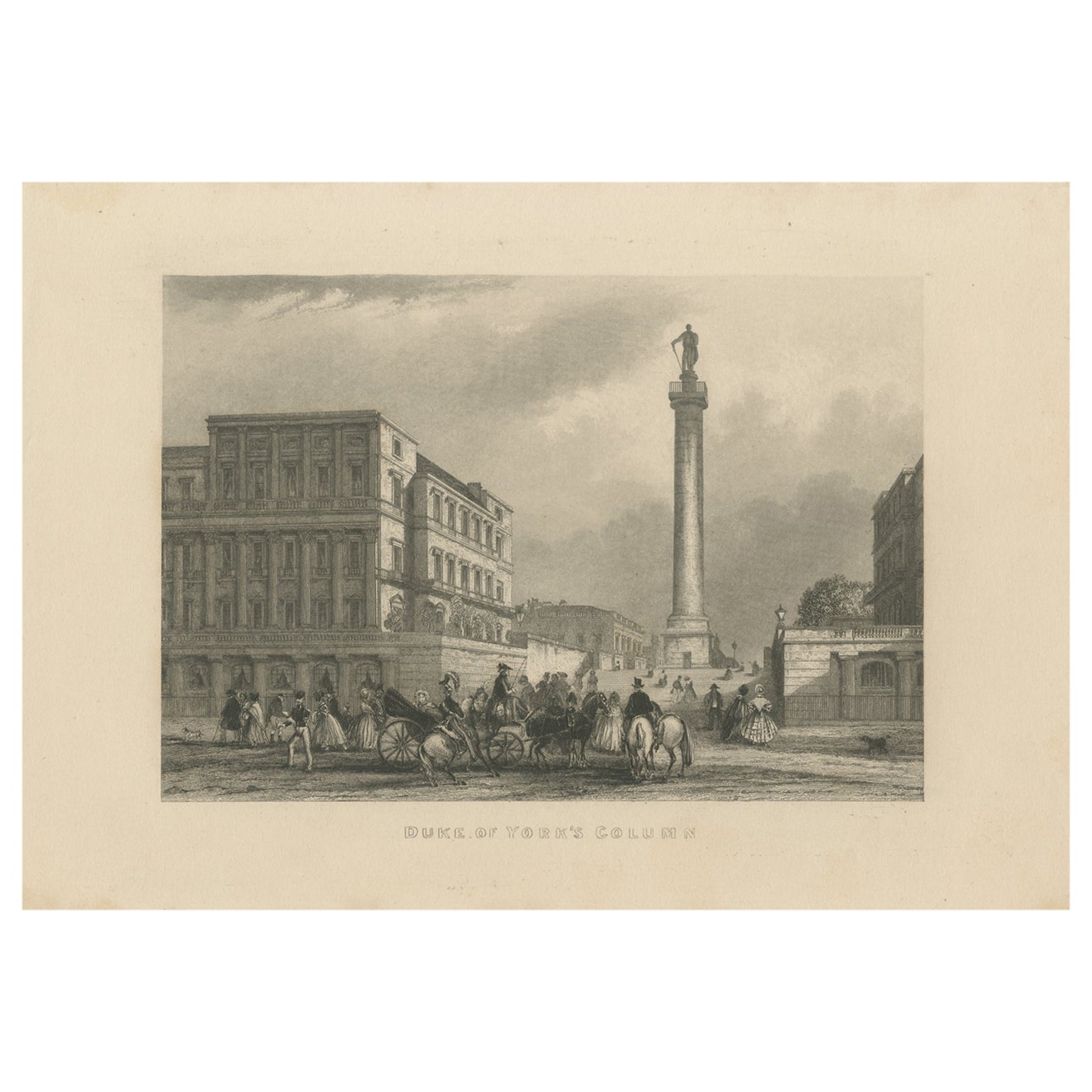 Antique Print of the Duke of York Column in London, circa 1840 For Sale