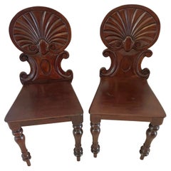 Pair of Antique Victorian Quality Carved Mahogany Hall Chairs