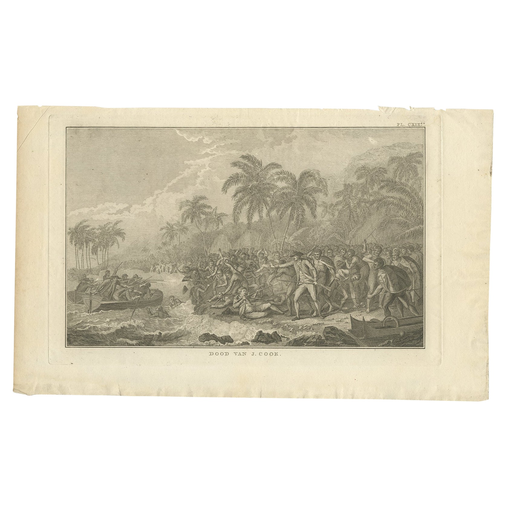Antique Print of the Death of Captain James Cook by Cook, 1803