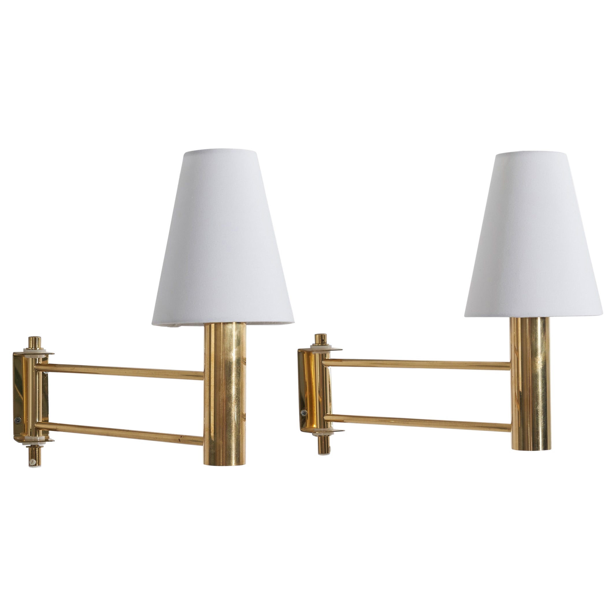 Swedish Designer, Adjustable Wall Lights, Brass, Sweden, 1970s