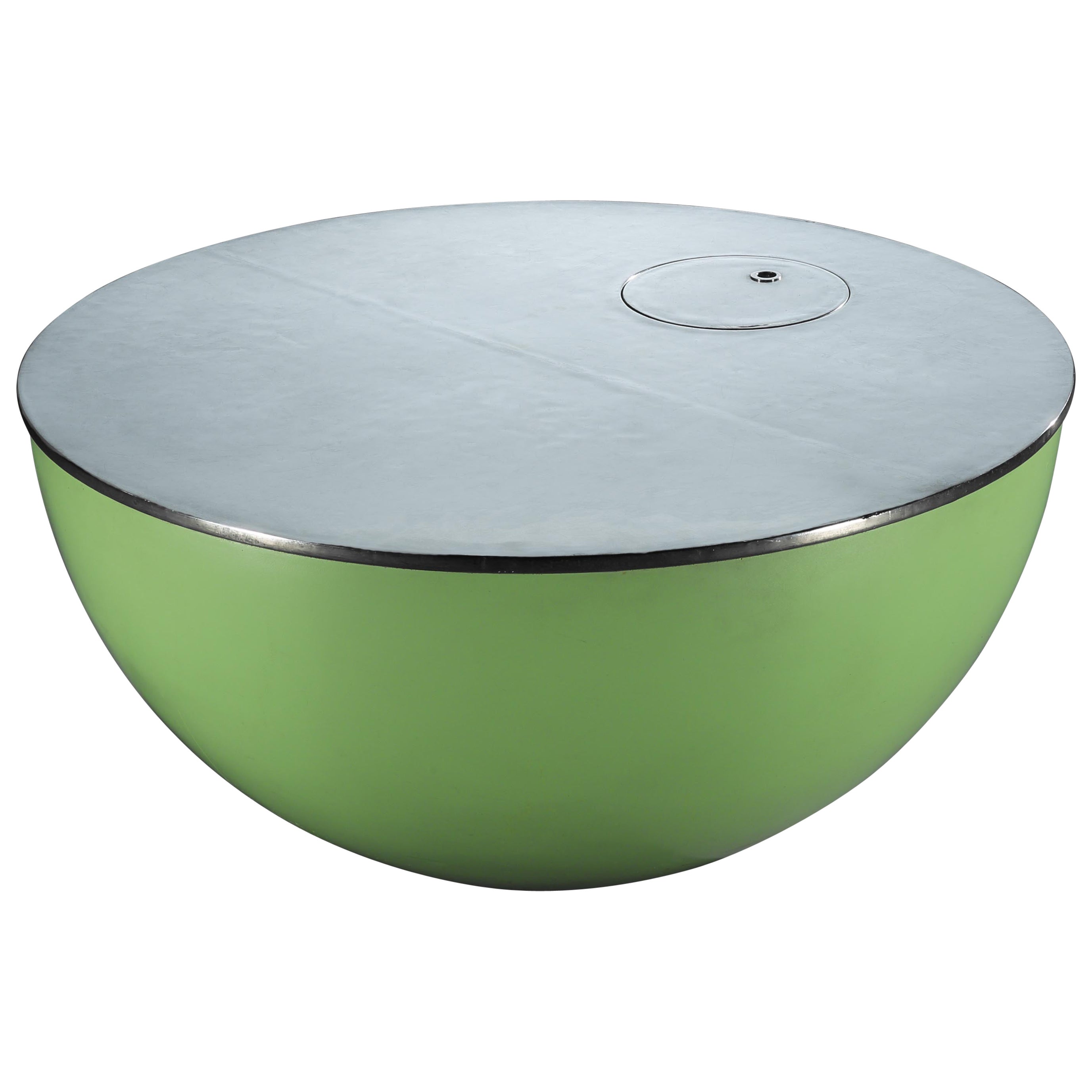 Table basse boule sphérique, plateau de glace futuriste vert citron en acier