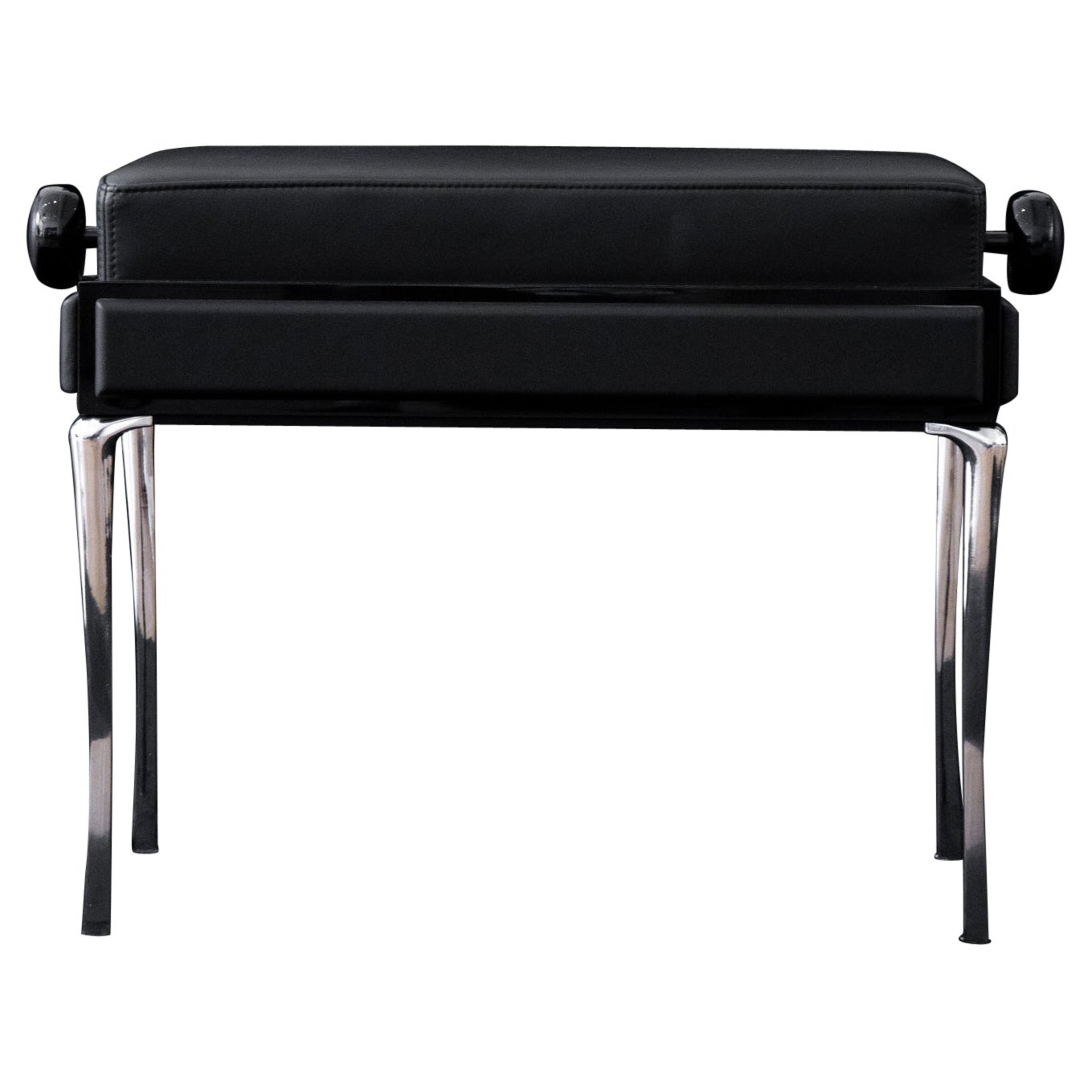 Piano Bench, Upholstered Stool with Adjustable Height in Black Leather