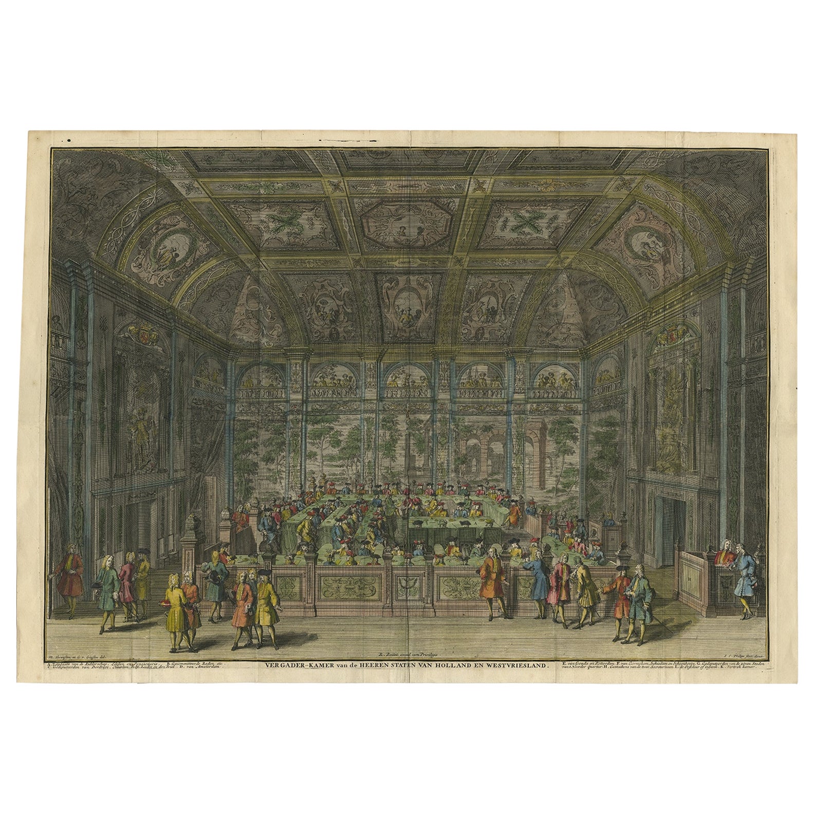 Antique Print of the Room of the Lords of the States of Holland and West Frisia For Sale