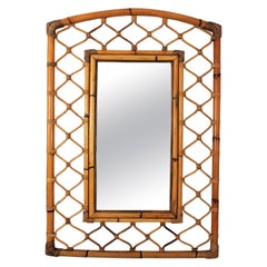 Vintage Rattan Bamboo Rectangular Large Mirror with Grid Frame, 1960s