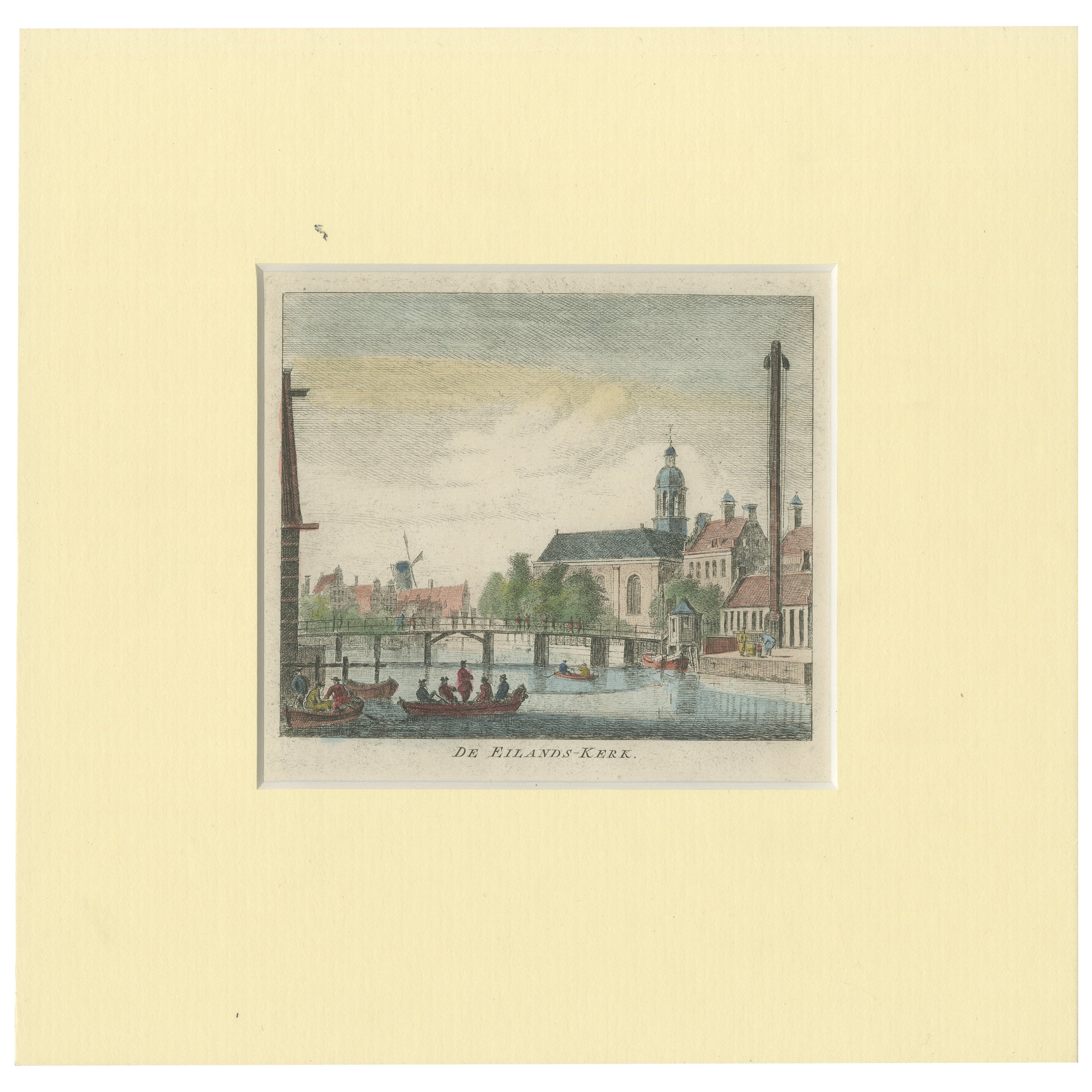 Antique Church Print of the 'Eilandskerk' in Amsterdam in Holland, circa 1760 For Sale