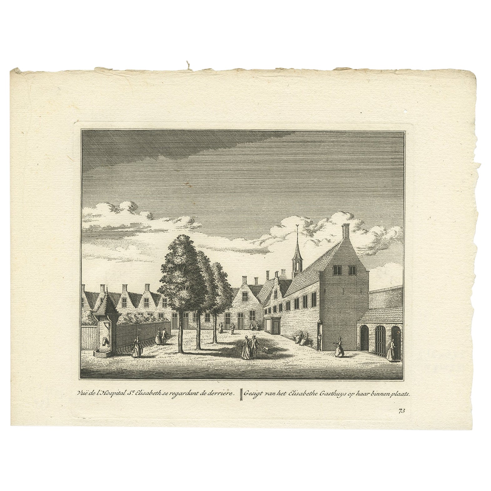 Antique Print of the Elisabeth Hospital of Leiden the Netherlands, circa 1800