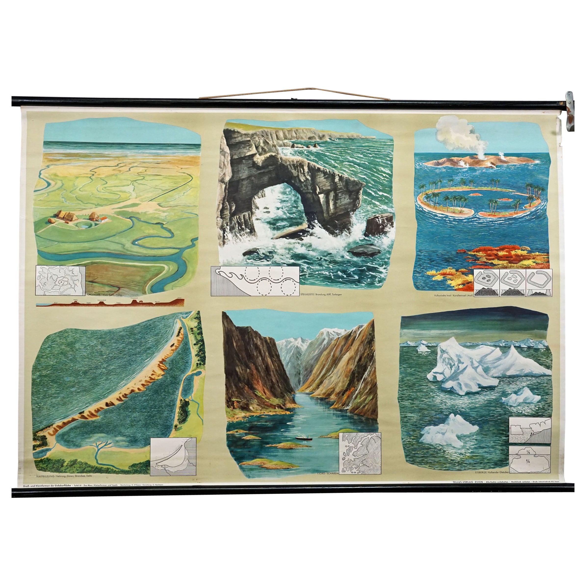 Geological Earth Surface Volcanic Island Fjord Mural Rollable Wallchart For Sale