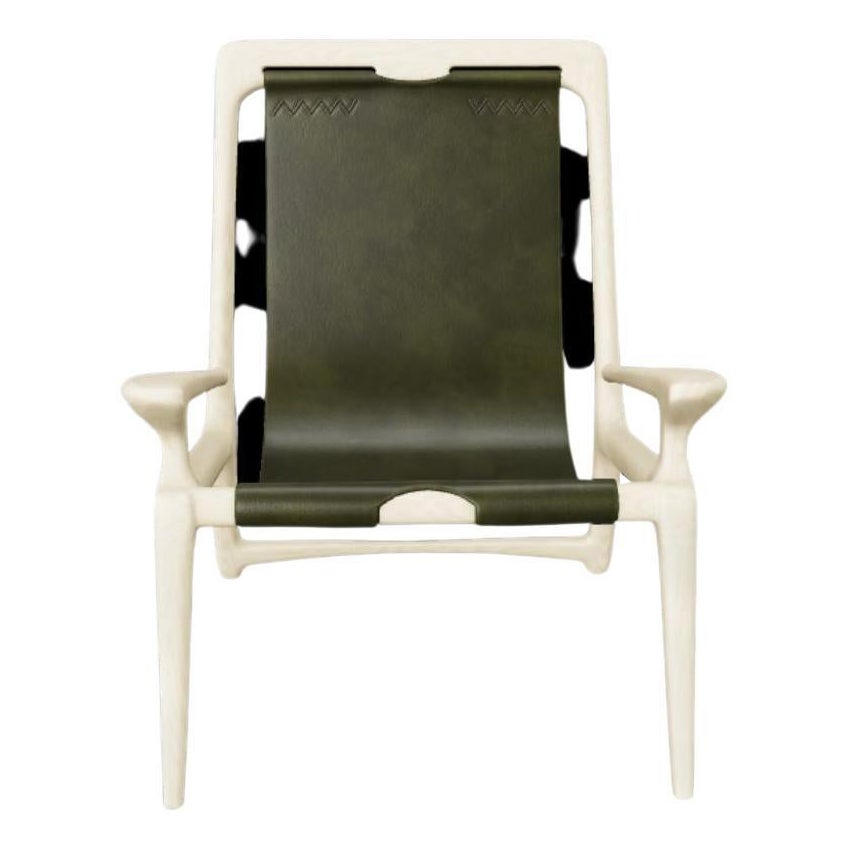 Chaise à franges en frêne et cuir blanc Mod 2 de Fernweh Woodworking