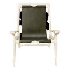 White Ash and Leather Sling Chair Mod 2 by Fernweh Woodworking