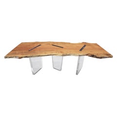 Modern Live Edge Maple Dining Table with 3 Inserted Acrylic Legs