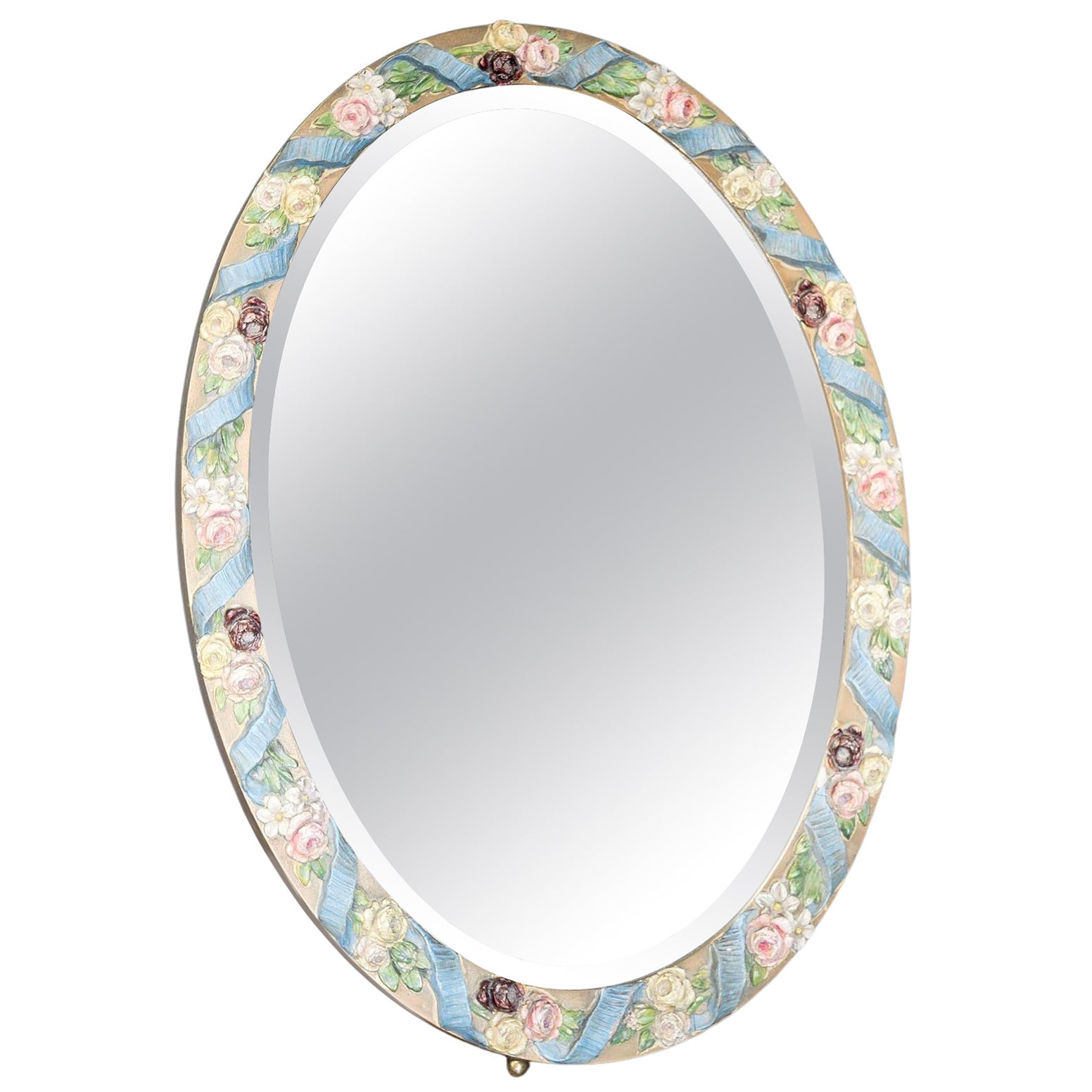 Miroir de table ovale à fleurs