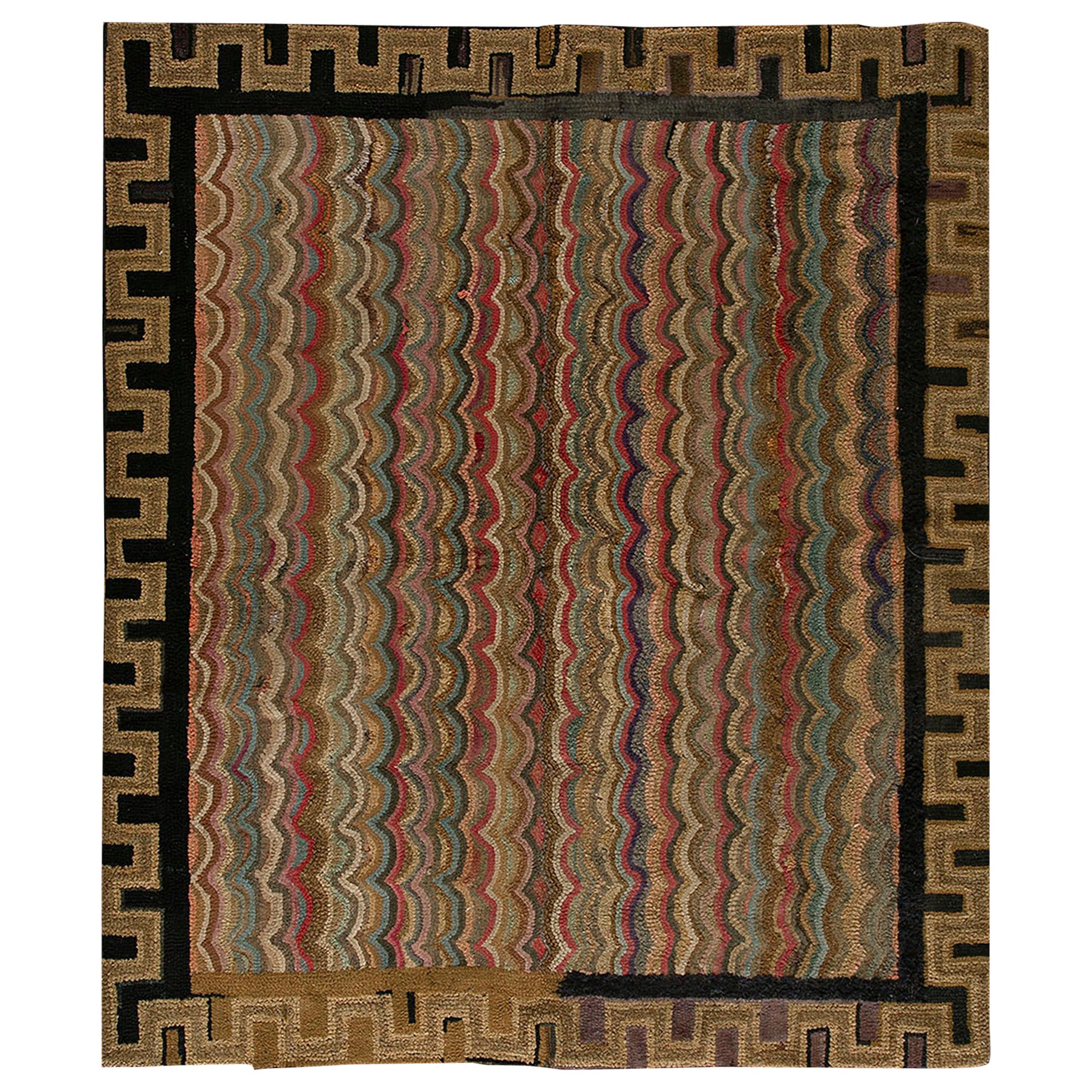 Antique American Hooked Rug 4'2"x4'10" For Sale