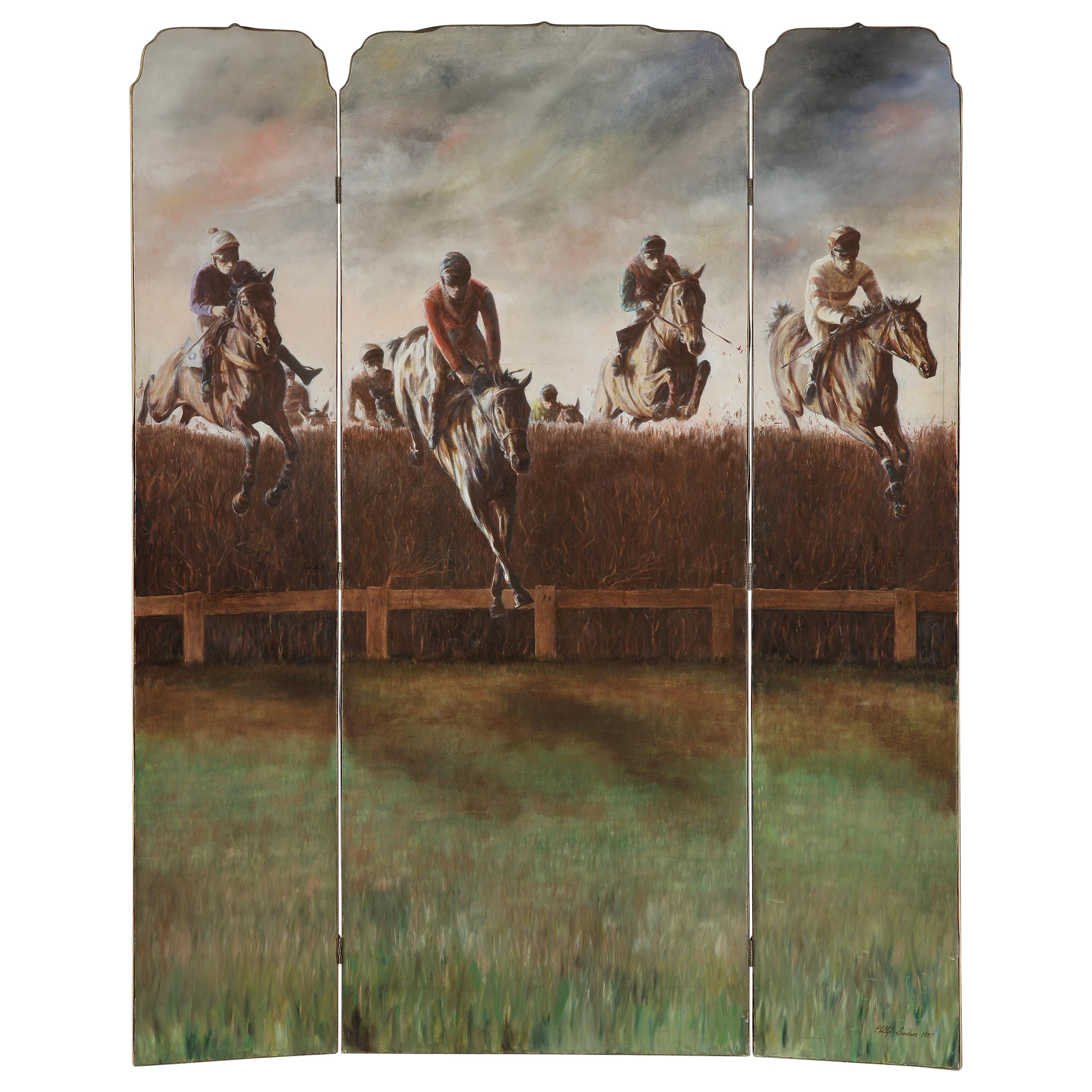 Screen Steeplechasers Phillip Sanders National Hunt Racing Racehorses Fence  1987 For Sale at 1stDibs
