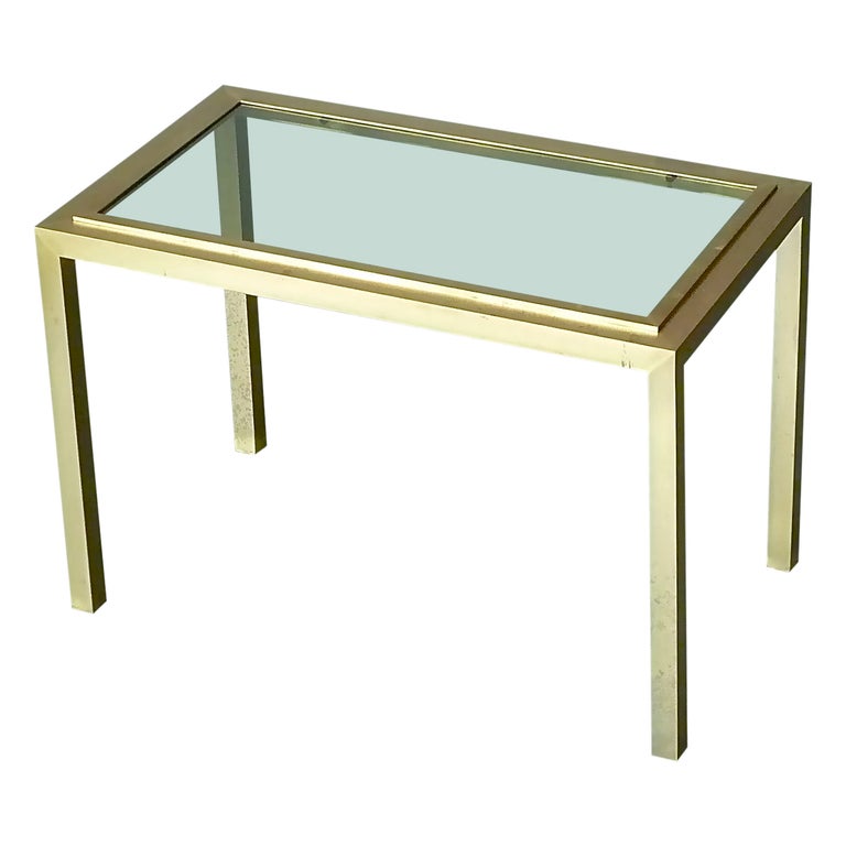 French Midcentury Maison Jansen Side Couch Table Patinated Brass Glass 1960s For Sale