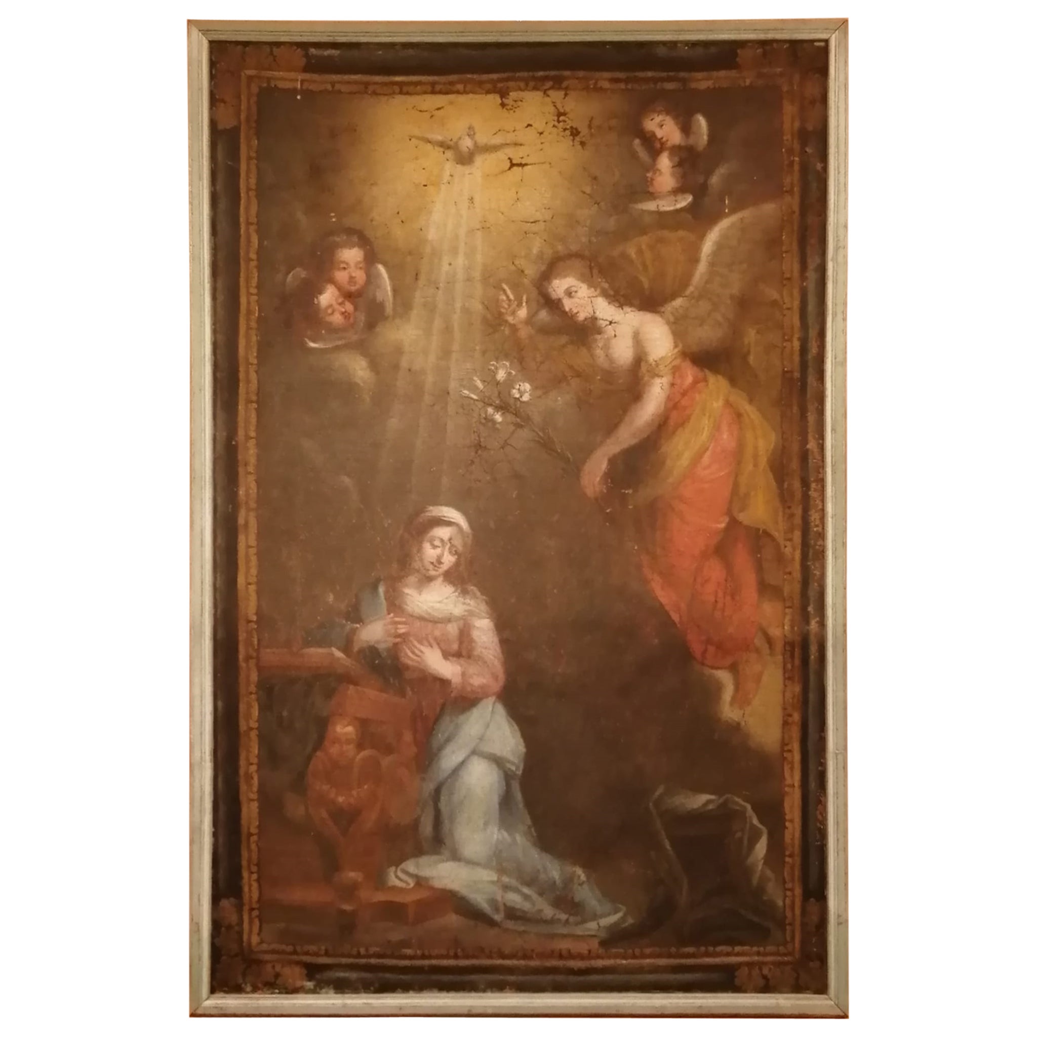 Antique Painting "the Annunciation" Italian, Bologna, 17th Century For Sale