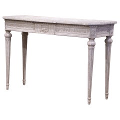 19th Century Louis XVI Carved Painted Console with Faux Marble Top