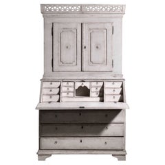 19th C. Swedish Gustavian Period Painted Secretary with Library