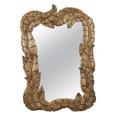 Italian Wood Palm Frond Mirror in the Manner of Serge Roche
