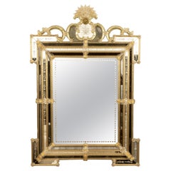 Large 19th Century Venetian Mirror-Etched and Beveled
