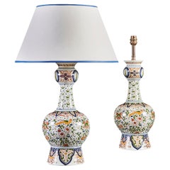 Pair of Early 19th Century Polychrome Delft Lamps